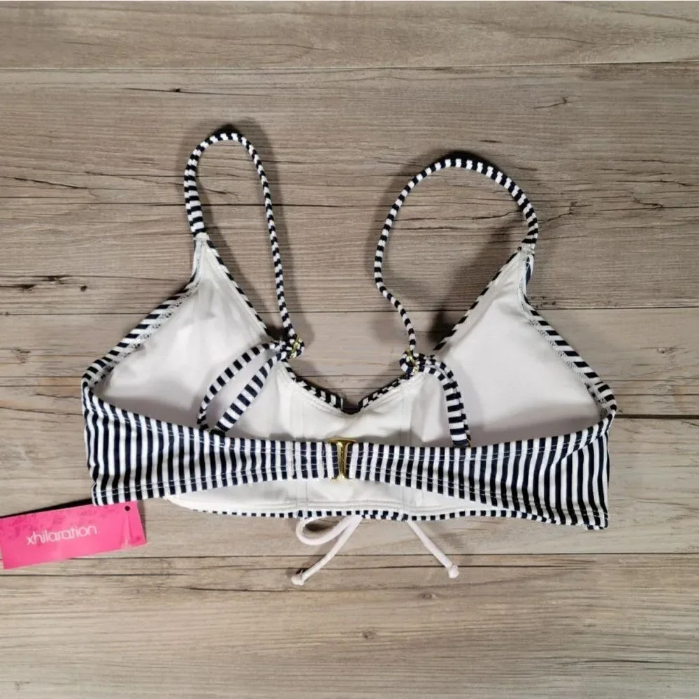 Xhilaration Juniors' Lace-up Front Blue Stripe Bikini Top Sz M